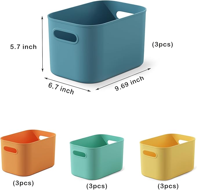 ORGIDOL 12 Pack Colorful Plastic Storage Bins, Storage Container for Organizing, Colored Storage Boxes with Handle for Shelve