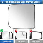 Passenger Right Side Mirror Glass Replacement, 3-Tab Backplate ONLY, Compatible with Dodge/Ram 2010-2020 1500 2500 3500 (Not for 4-Tab), Heated Convex Right Side 68067728AA 68067726AA