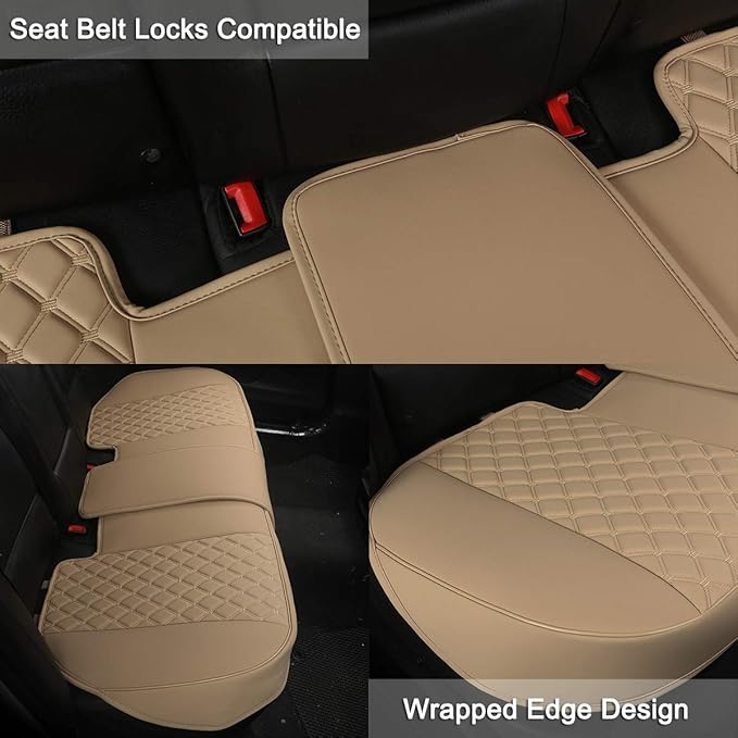 Black Panther Luxury PU Leather Rear Car Seat Cover, Compatible with Most Vehicles with 5 Seats, Adjustable Length 49-55'', D