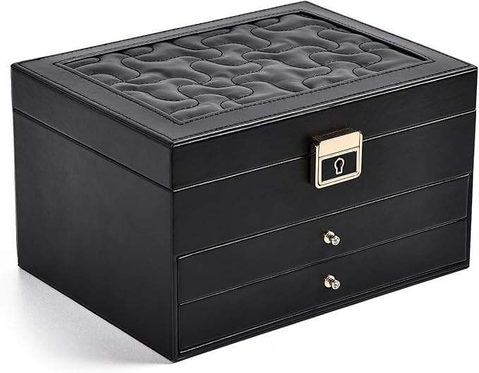 Greenfeather Jewelry Boxes for Women, Jewelry Organizer Box with Lid 3 Layers for Necklaces Rings Earrings and Bracelets Box 