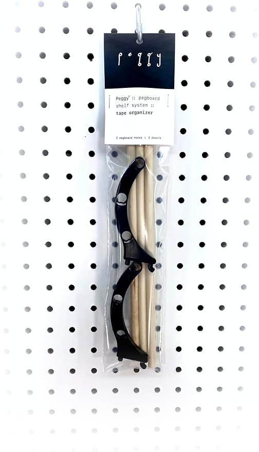 PEGGY Pegboard Accessory Hook and Dowel Organizer Storage for Tape, Steel Wire Spools, Ribbon, Crafts, Hobby, 12” kit (1PK Bl