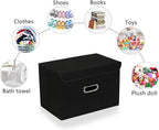 Fabric Foldable Collapsible Storage Cube Bin Organizer Basket with Lid, Handles, Removable Divider for Home, Closet (Black, 3
