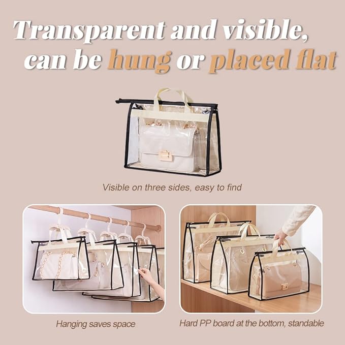 5 PCS Hanging Handbag Storage Organizer Non-Woven Transparent Dust-proof Homewares Purse Wallet Closet Storage Bag with Zippe