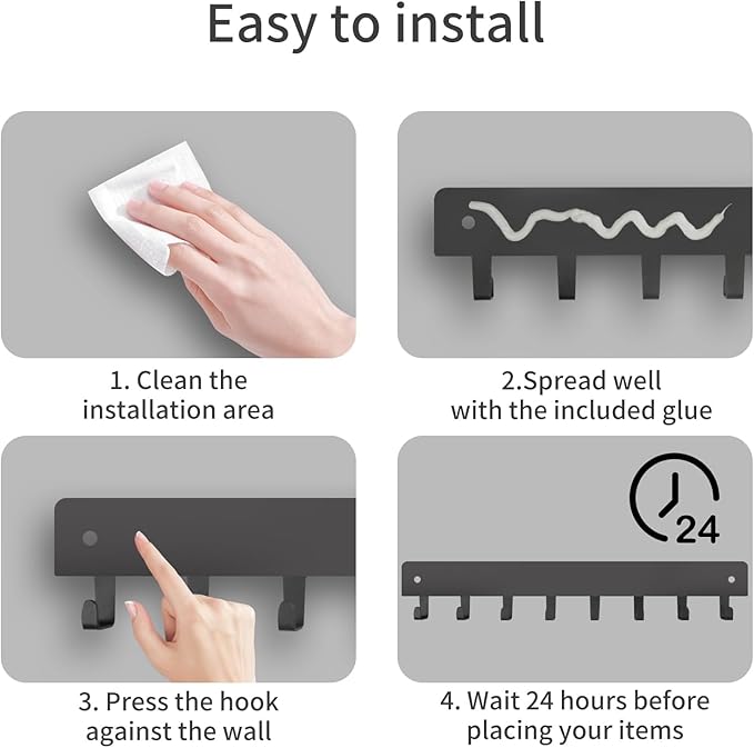 2 Pack Key Holder for Wall, Key Hooks with 8 Hooks, No Drilling Required, Self-Adhesive Key Holder, Hallway Wall Mount Keycha