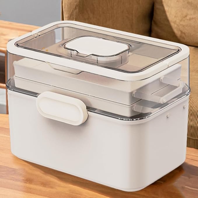3-Tier 12 x 9 x 7 Medicine Organizer, Medicine Cabinet Organizer with Portable Pill Case, Multipurpose Plastic Box for Storag
