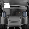 Car Handbag Holder Between Seats, Large Capacity Leather Organizer Auto Purse Holder with Tissue Box, Double-Sided Central Storage Bag Front Seat Barrier for Most Vehicles (Gray)