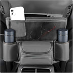 Car Handbag Holder Between Seats, Large Capacity Leather Organizer Auto Purse Holder with Tissue Box, Double-Sided Central Storage Bag Front Seat Barrier for Most Vehicles (Gray)