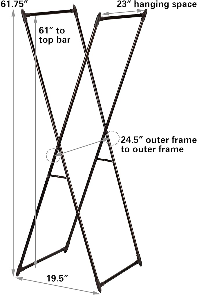 Household Essentials Valet Folding Clothes Rack, Strong Metal X-Frame, Chic Design, Great for Guest and Dressing Rooms, Porta
