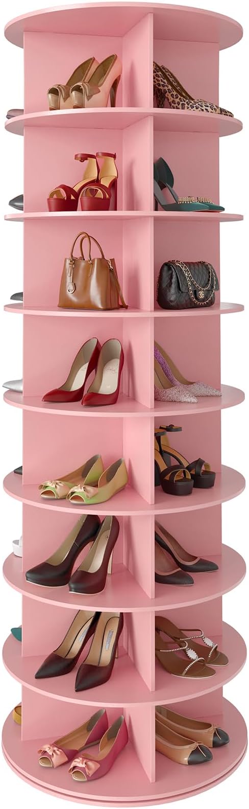 SpaceAid 8 Tier Rotating Shoe Rack Tower, Spinning Shoe Display Lazy Susan, Revolving 360 Shoe Rack Storage Round Carousel, V