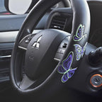 BDK GripGrab Comfort Grip - Purple & Green Butterflies on Black Synthetic Leather Steering Wheel Cover 15 inch