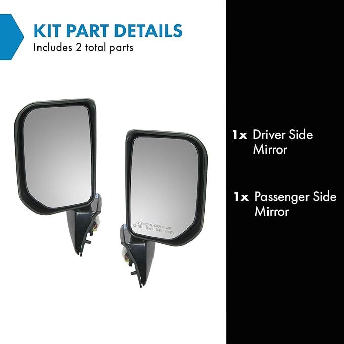 TRQ 2 Piece Driver and Passenger Side Mirror Assembly Set Electric Adjustment Non-Heated No Memory Black Compatible with 2007