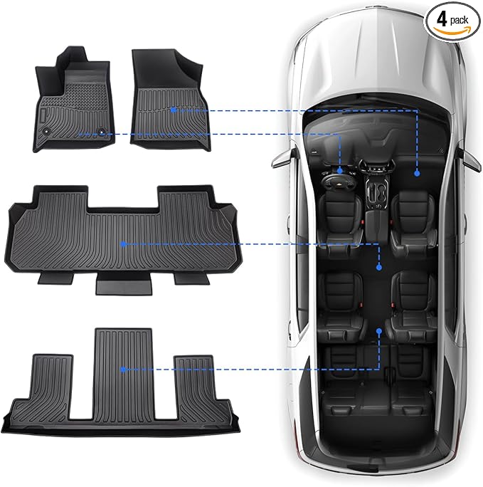 Sunsdrew Premium All-Weather Floor Mats for 2018-2024 Chevy Chevrolet Traverse 7-Seater TPE Heavy-Duty Car Floor Liner for Traverse Accessories(ONLY Fit 2nd Row Bucket Seats)