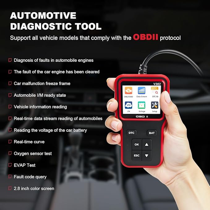 Car OBD2 Scanner Diagnostic Tool, Professional Auto OBD II Check Engine Fault Code Reader with Reset, Vehicles Live Data