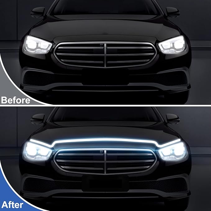 Flexible Car Hood Light Strip, 70 Inches Dynamic LED Daytime Running Light for Car, Truck, SUV,White Light, Easy to Install and Waterproof