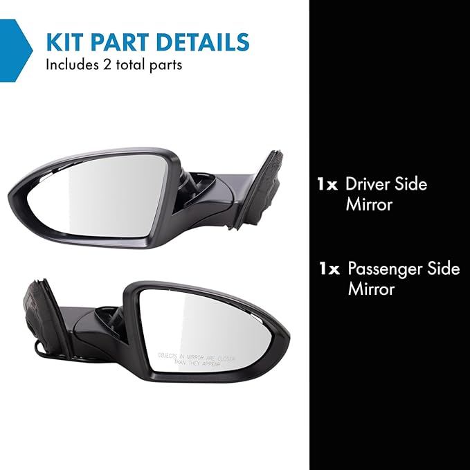 TRQ Driver and Passenger Side Mirror Assembly Set Power Heated Paint to Match Smooth Compatible with 2019-2022 Volkswagen Jet