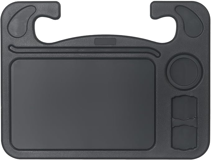 4 in 1 Car Steering Wheel Tray with Dual Sauce Dip Holder and Tablet Holder,Car Table Food Trays for Eating,Driver Desk Fit Most Auto Vehicle Steering Wheels (Black, Large)