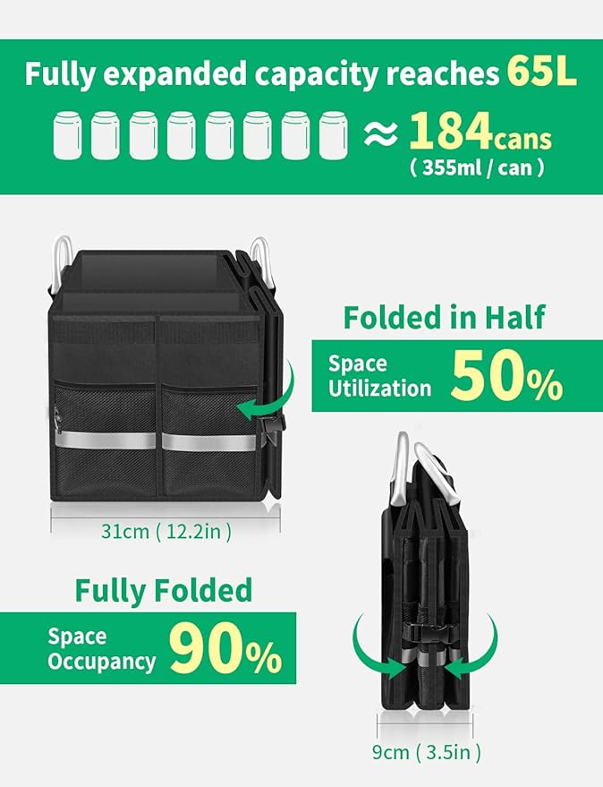 Oasser Trunk Organizer Cargo Organizer Trunk Storage Waterproof Collapsible Durable Multi Compartments with Foldable Hard Cover