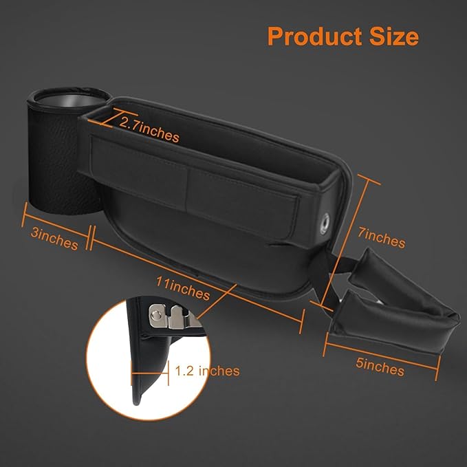 2 Pack Large Capacity Car Seat Gap Filler Organizer with Cup Holder PU Leather Automotive Consoles Storage Box in Between Truck Front Side Seats Catcher for Phone Auto Accessories Gifts for Women Men