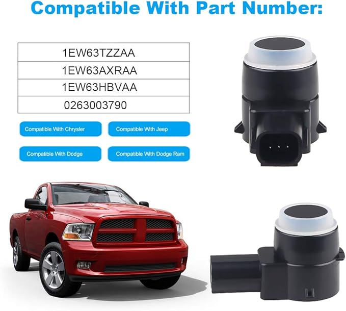 JDMON Compatible with 4Pcs Reverse Backup Parking Sensor Dodge Jeep Challenger, Charger, Ram 1500 Durango Grand Caravan Commander Grand Cherokee 1EW63AXRAA, 1EW63TZZAA