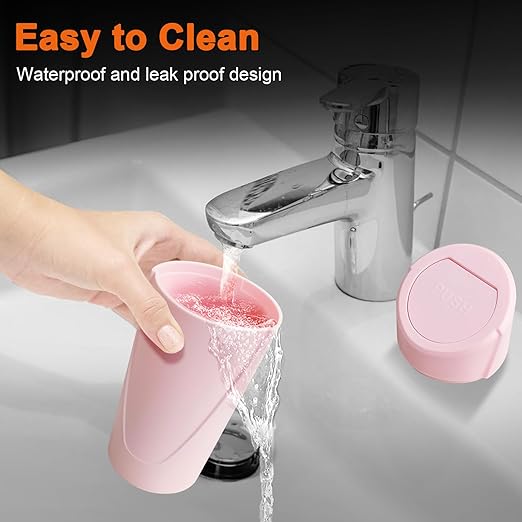 Car Trash Can, Mini Car Trash Bin with Lid, Leakproof Cup Holder Car Garbage Can with 20 Trash Bags, Vehicle Front Back Seat Organizers and Storage for Car, Home, Office, Pink