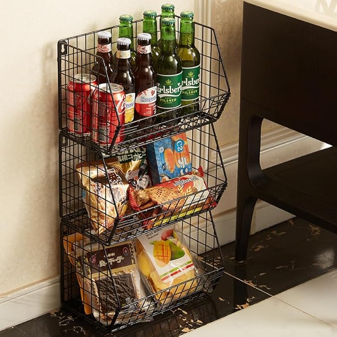 3 Tier Hanging Foldable Wire Baskets Closet Organizer Clothes Shelves Countertop Caddy Bin Wall Mount Shelf Storage Basket fo