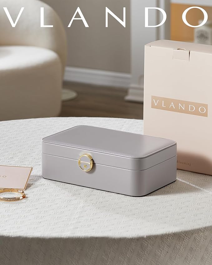 Vlando 2 Layer Jewelry Box,Jewelry Organizer Storage Lockable Earring Organizer Removable Jewelry Tray with Watch Pillow for 