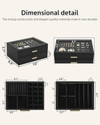 AKOZLIN Jewelry Box with Clear Lid Functional Leather Jewelry Storage Organizer Case 2 Drawers for Women Girls Necklace Ring 