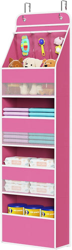Univivi 5-Shelf Fabric Door Storage Over Door Hanging Organizer with 4 Large Pockets and 3 Small PVC Pockets Nursery Closet C