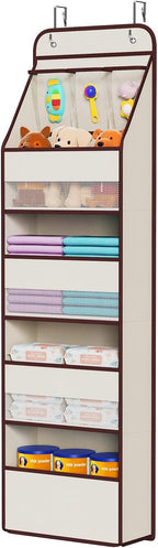 Univivi 5-Shelf Fabric Door Storage Over Door Hanging Organizer with 4 Large Pockets and 3 Small PVC Pockets Nursery Closet C