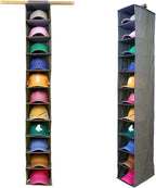 Perfect Curve 11-Pocket Hanging Baseball Hat Organizer - Gray Hat Storage Rack for Closet, Holds Up to 100 Caps. Also store s