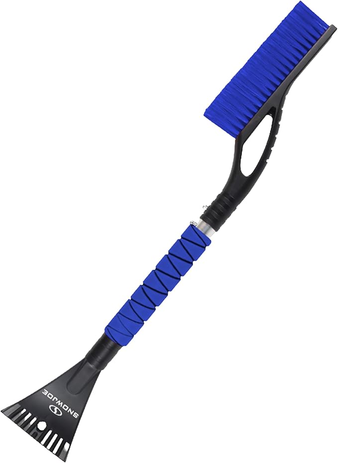 Snow Joe 2 Pack 27" Multi-Purpose Ice Scraper and Extendable Snow Brush for Cars with Foam Grip and 360-Degree Pivoting Brush Head, SJEG-SB27X2