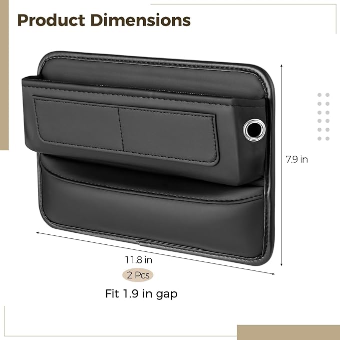 2 Pcs Car Seat Gap Filler Organizer, Universal Premium Leather Front Seat Side Organizer, Gap Filler for Car, Leather Car Storage Box with Multi-Pocket Design for Car Truck