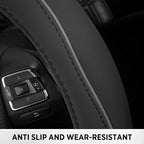 Road Comforts Leather Steering Wheel Cover with Decorative Trim and Piping, Anti-Slip Breathable Design, Fits 14.5–15 Inch Ro