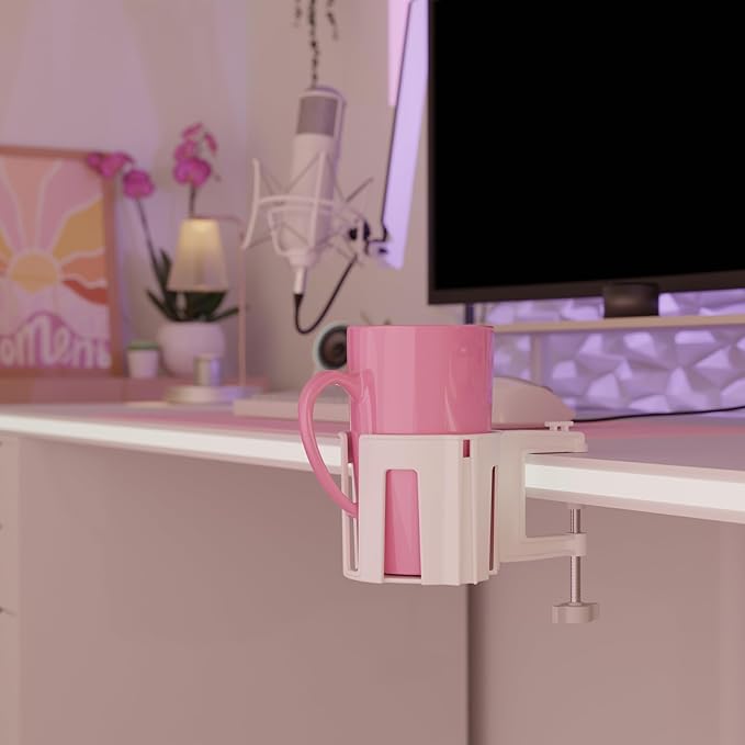 Original Large Desk Cup Holder Clamp – Cup-Holster, The Anti-Spill Cup Holder for Table, Office & Gaming – Multi-Directional 