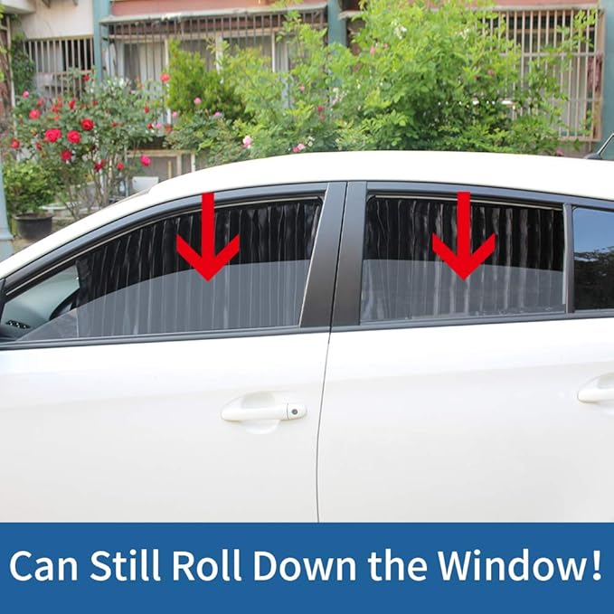 Ovege Car Window Shade - Side Window Sun Shade Curtain, Pleated Silky UV Protection Privacy, Baby Suction Magnetic (Black-Opaque, Back Seat 2pcs)