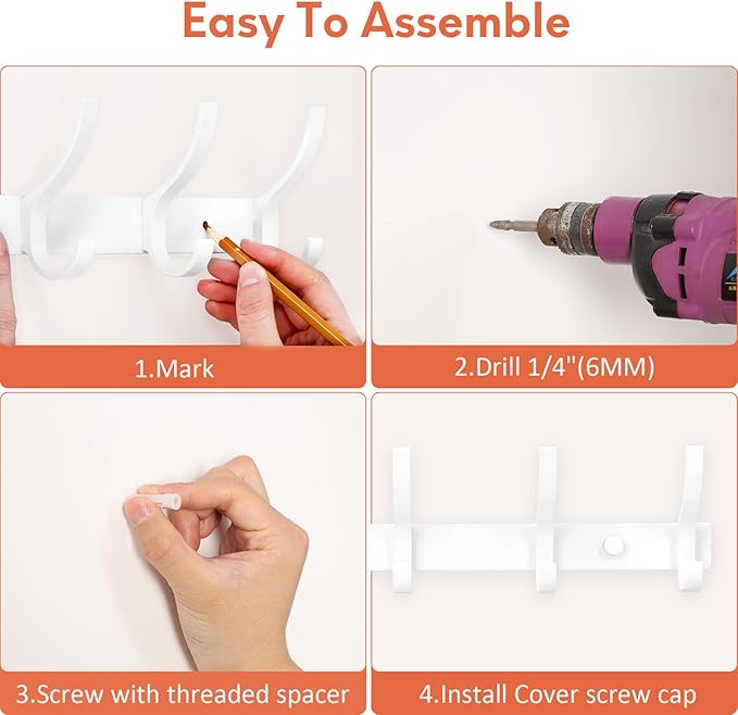 Optish Coat Rack Wall Mount, Coat Hook Wall Mount, Wall Hooks for Hanging, Hat Rack for Walls, Coats Hanger with 10 Hook, Tow