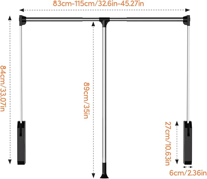 Pull Down Closet Rod, 32.68"-45.27" Width Adujstable Clothing Organization Rail with Dual Hydraulic Buffer, Back-mounted Ward