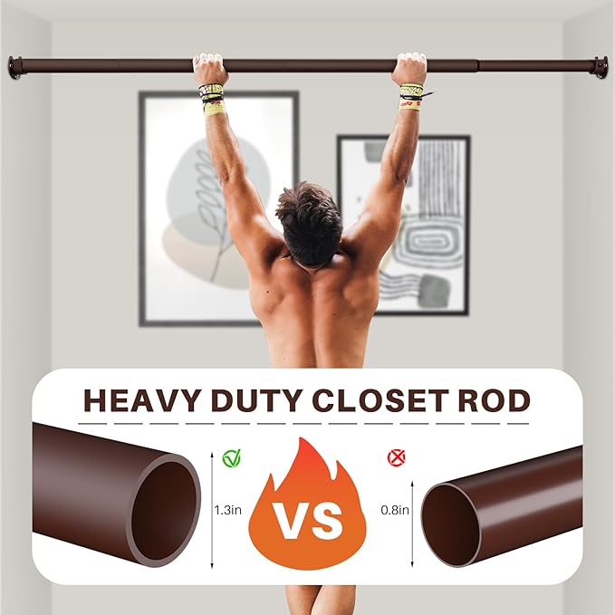 Closet Rod - Closet Rods for Hanging Clothes, 17 to 53 inch Adjustable Closet Hanging Rod, Heavy Duty Clothes Rod Clothing Ba