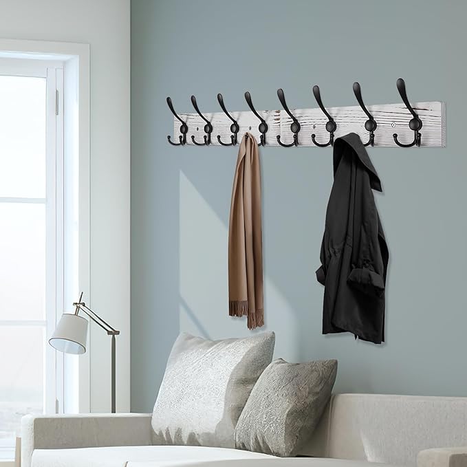 Coat Rack Wall Mount 31.5'' Coat Hanger Wall Mount Old White Coat Hooks for Wall Rustic Towel Racks for Bathroom Living Room 