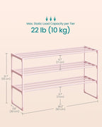 SONGMICS Shoe Rack, 3-Tier Shoe Organizer, Metal Storage Shelf, Upright or Upside Down, for 16-20 Pairs, Stackable, for Entry