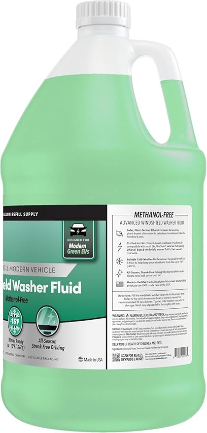 Clean Revolution EV Windshield Washer Fluid, 128oz 2-Pack, 100% Methanol-Free, Winter Ready up to -15°F, Compatible with Elec