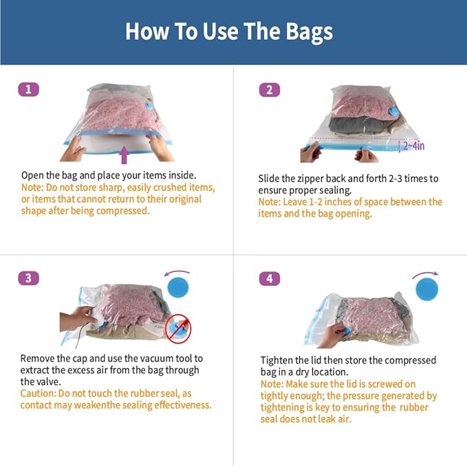 20 Pack Space Saver Vacuum Storage Bags for Clothing Travel, Vacuum Seal Compression Bags for Clothes, Packing, Luggage, Blan