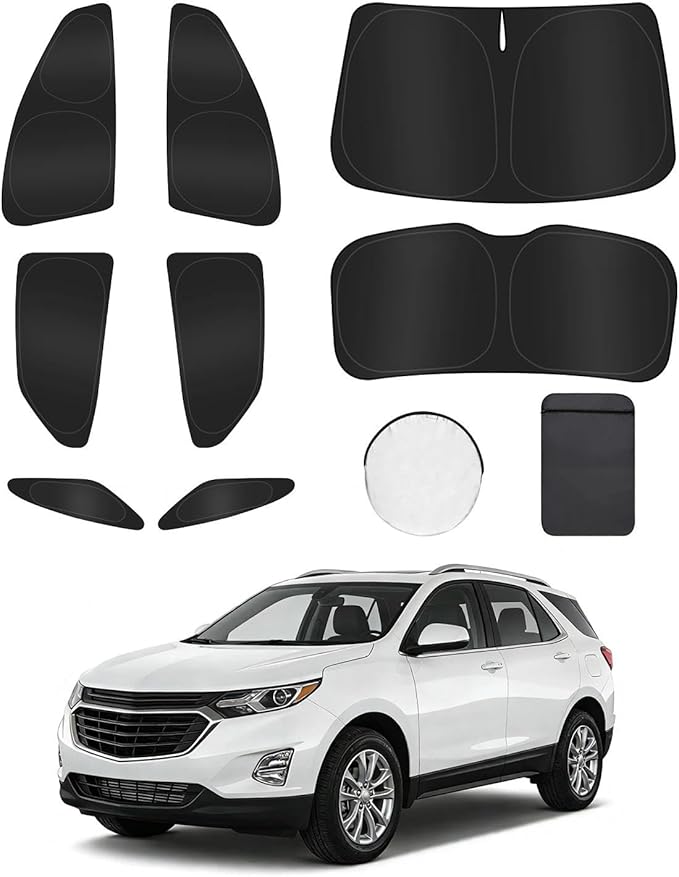 8PCS Window Shades for Chevy Equinox 2018-2026 Accessories – Full Coverage Sun Shade for Side Windows, Rear Triangular & Windshield – UV Protection & Privacy for Camping, Napping, Relaxing