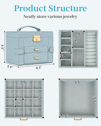 TORIBIO Jewelry Box for Women, Leather Jewelry Organizer with Mirror & Lock, 3-Tier Jewelry Storage Organizer with 2 Drawers 