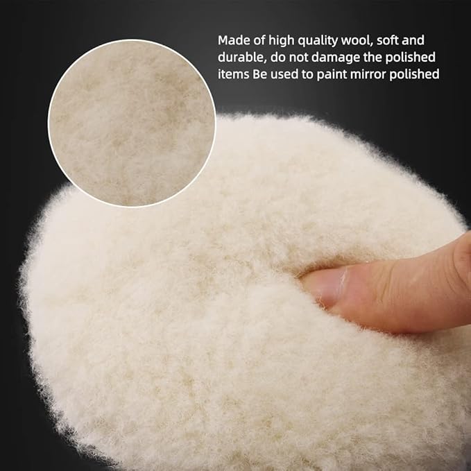 SPTA Wool Buffing Polishing Pads, 3Pcs 6 Inch (150mm) Wool Cutting Pad, Wool Compounding Pad, Buffing and Polishing Pads for 6 Inch Car Polisher Compounding, Polishing, Buffing