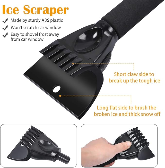 AutoEC Car Window Glass Cleaner Wand Windshield Interior Cleaning Tool with Detachable Ice Scraper for Car Auto SUV Truck, 2 Coral Fleece Bonnets