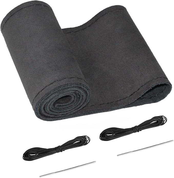 BELINOUS Suede Leather Steering Wheel Cover, DIY Stitch-On Steering Wheel Wrap with Needle & Thread, Non-Slip & Sweat-Absorbi