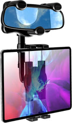Car Rearview Mirror Tablet Mount, Truck Rear View Mirror Tablet Phone Holder Bracket with Adjustable Arm [Rotatable 360° & Retractable] for iPad Air Mini, Galaxy, Fire, iPhone, 4-11"
