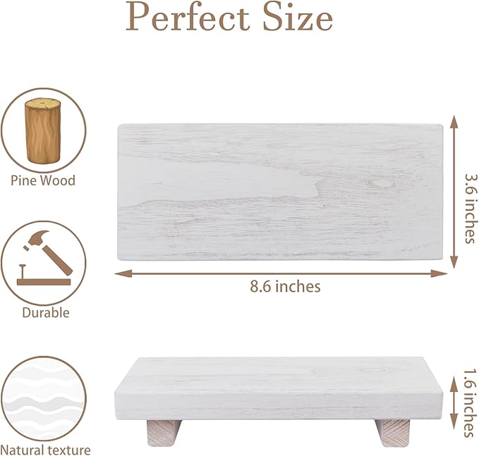 zoocatia Small Wood Tray Pedestal Stand Farmhouse Bathroom Decor Decorative Wooden Riser Kitchen Soap Dish Holder for Vanity,