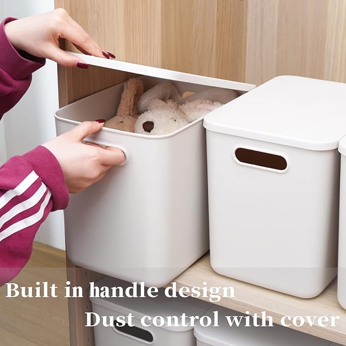 Yishyfier Plastic Storage Baskets With Lid Organizing Container Lidded Knit Storage Organizer Bins for Shelves Drawers Deskto
